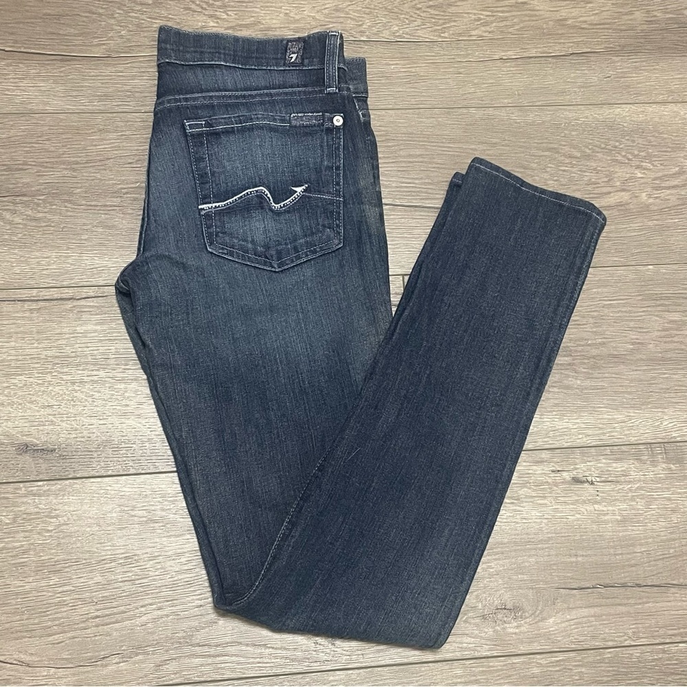 7 For All Mankind Womens Roxanne Rhinestone Bling Pockets Jean Medium Wash Sz 27